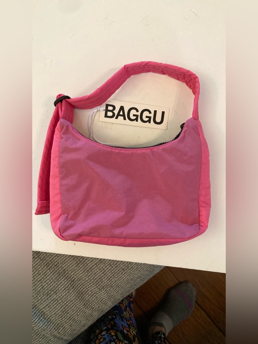 BAGGU mini nylon Pink Padded Shoulder Bag NEW two tone azalea pink sample bag - Picture 13 of 13